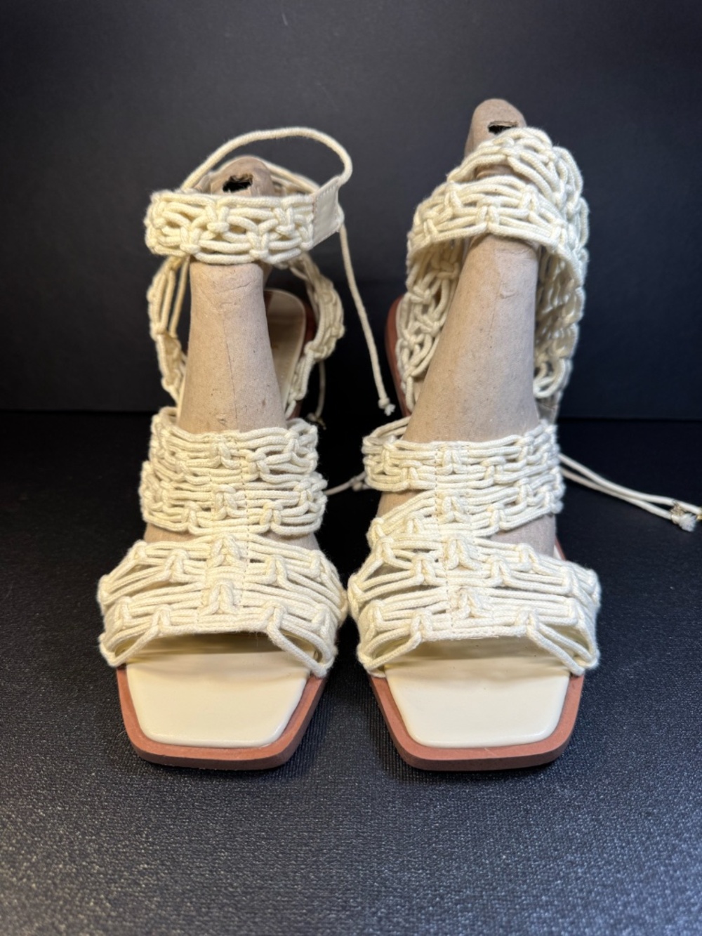 Sam Edelman Macramé Statement Heeled Sandals Size 8.5 Ivory Lace-Up Harleigh - Picture 3 of 16
